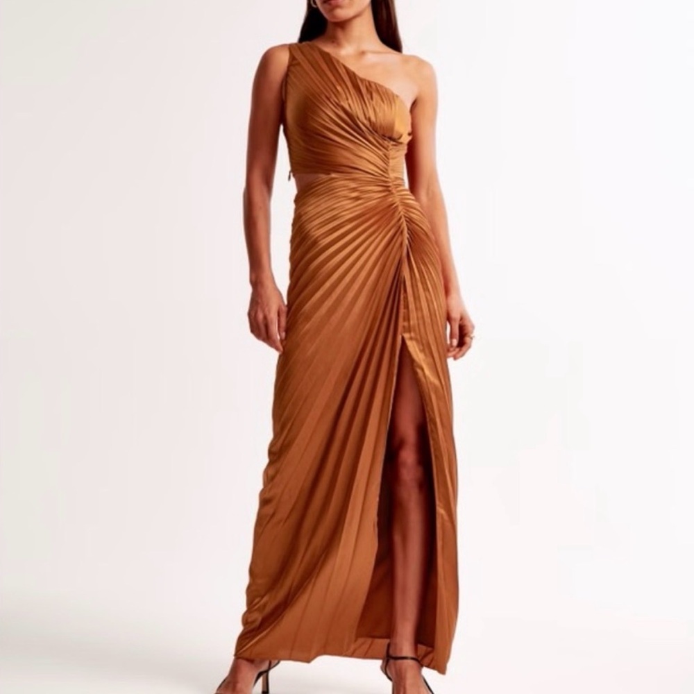 Abercrombie & Fitch One-Shoulder Copper Brown Ruched Gown